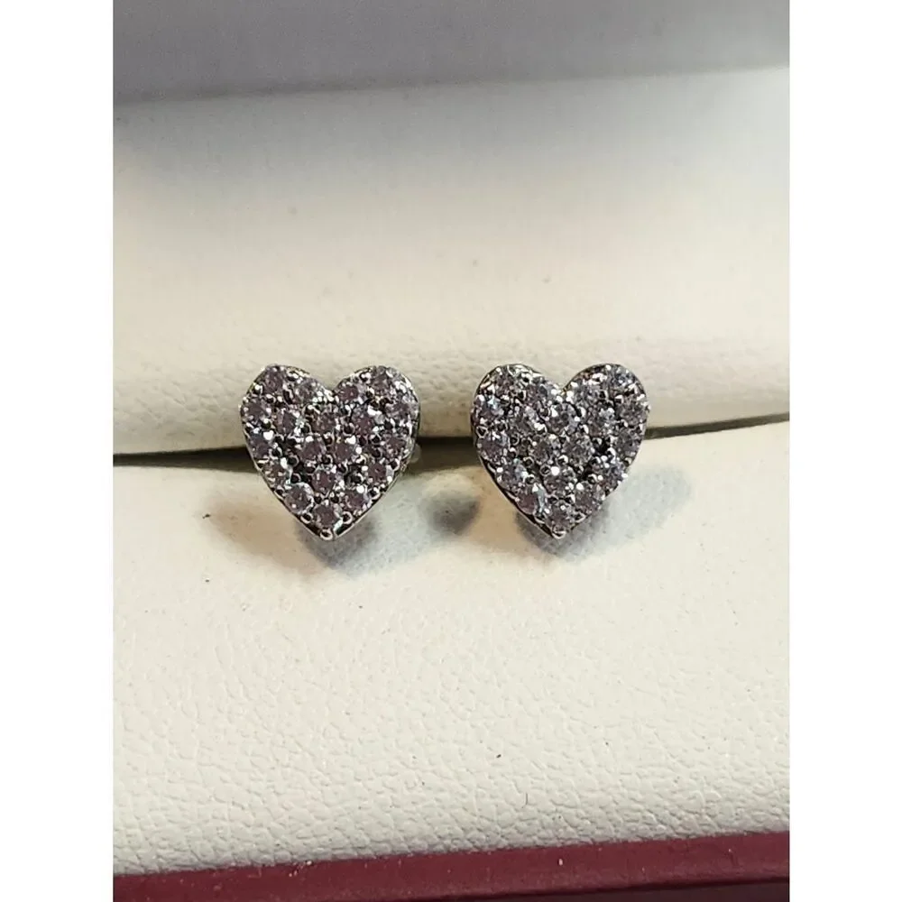 Heart Pavé Stud Earrings - Silver Plated With Sterling Silver Posts
